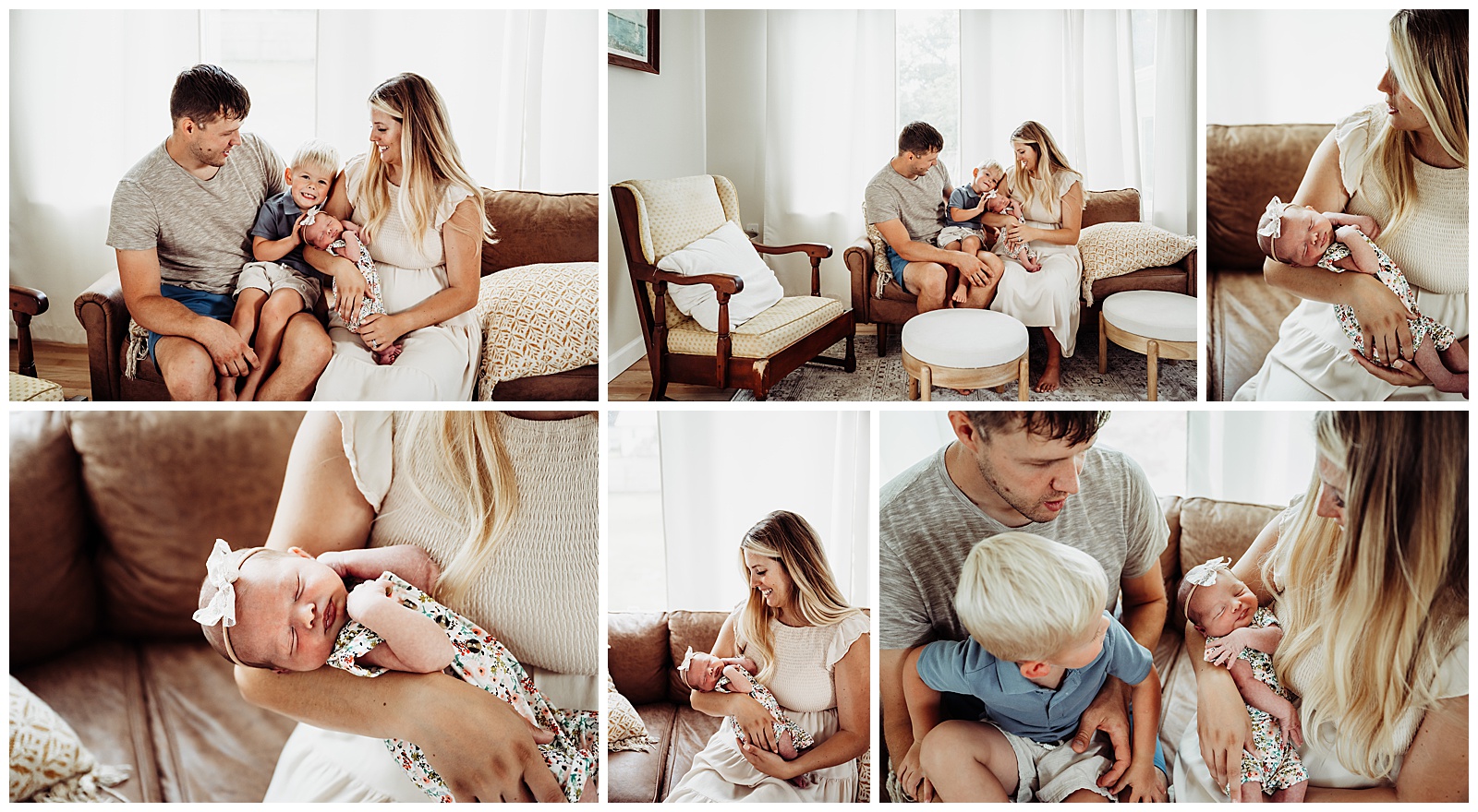 family snuggles at in home newborn session