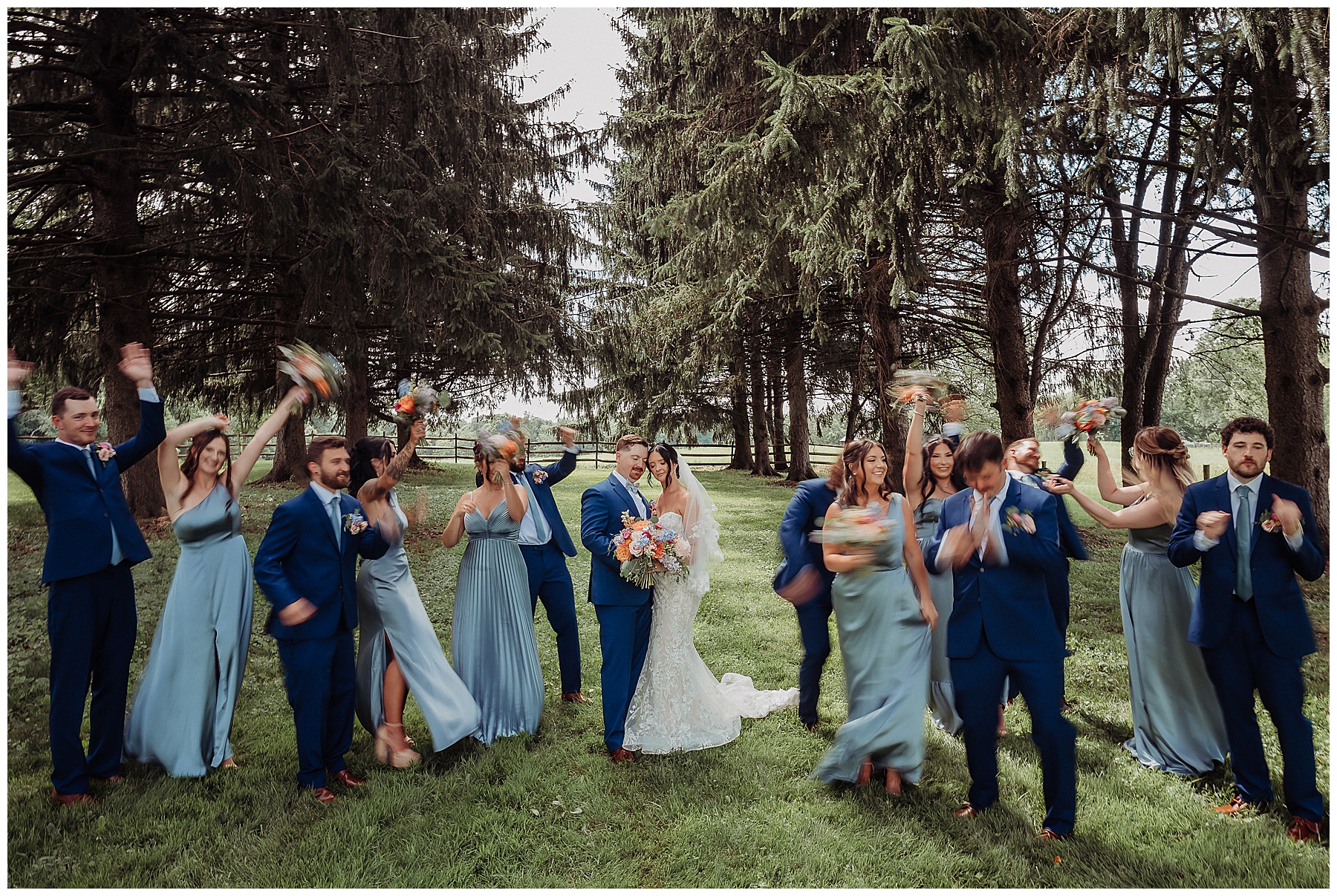 Mallory + Max and their bridal party at Irons Mill Farmstead