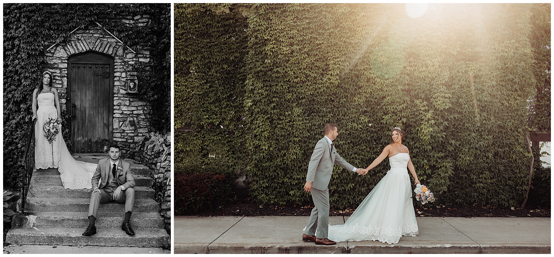 Bride and groom wedding portraits at the peak
