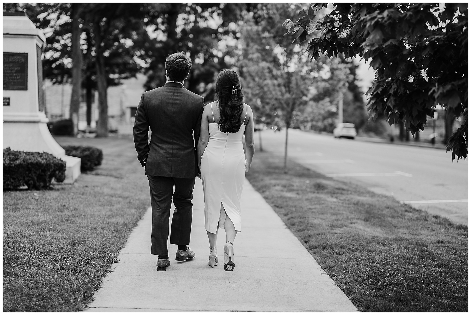 Bride and Groom on walk to wedding dinner party 