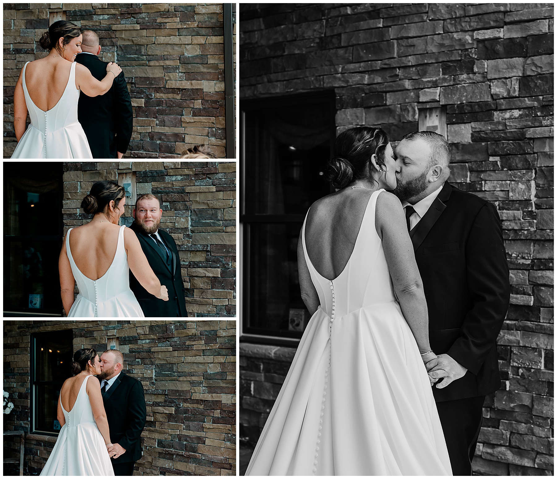 A first look between the bride and groom.